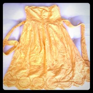 Yellow eyelet strapless dress